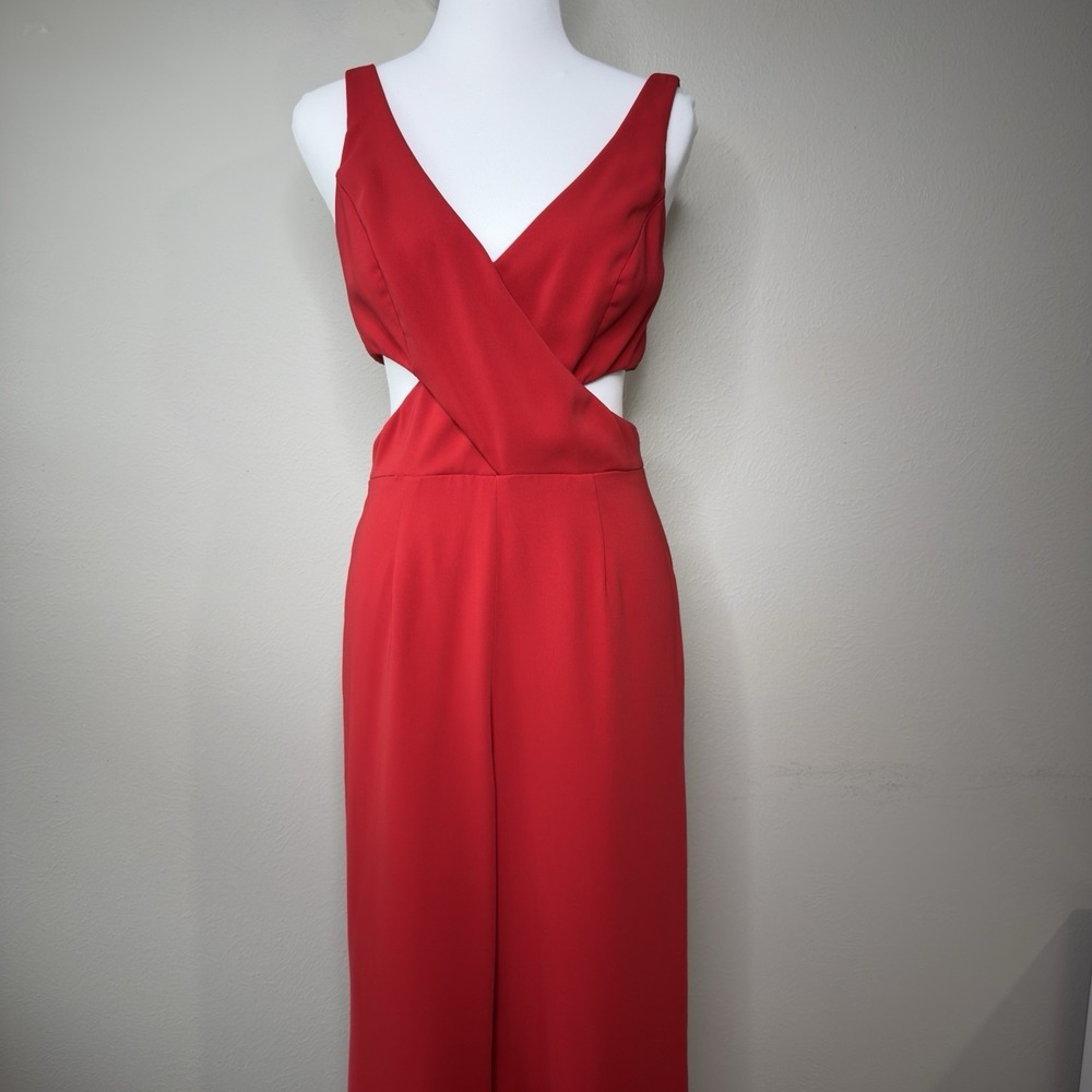 Jay Godfrey Size 2 Red Cut out Wide Leg Jumpsuit Party Formal Going Out - Picture 2 of 15